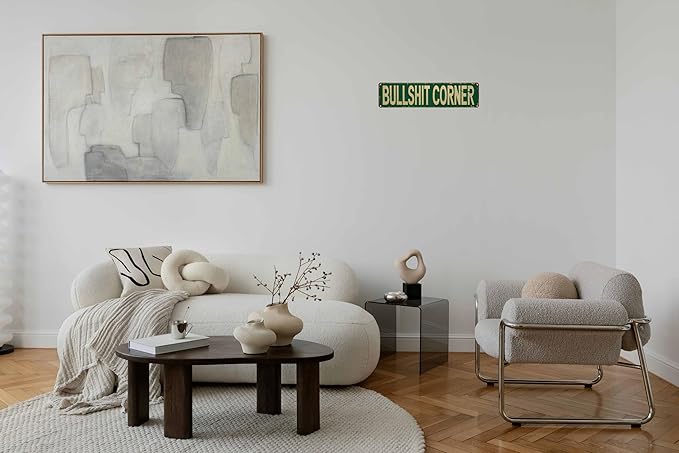 Bullshit Corner Metal Sign 4x16in Funny Man Cave Plaque for Garage Bar Farmhouse Wall Home Decor Vintage Art