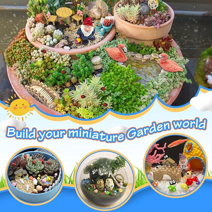 Tardigrade 200 Pieces Fairy Garden Accessories, Fairy Garden Kit, Fairy Tiny House, Miniature Gnome Figurines, Micro Landscape Ornaments DIY Mini Garden Outdoor Decor Resin Multi Color