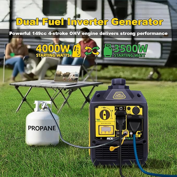 Aceup Energy 4000 Watt Dual Fuel Inverter Generator Portable Quiet 149cc, Gas and Propane Powered for Home, RV-Ready, EPA Compliant