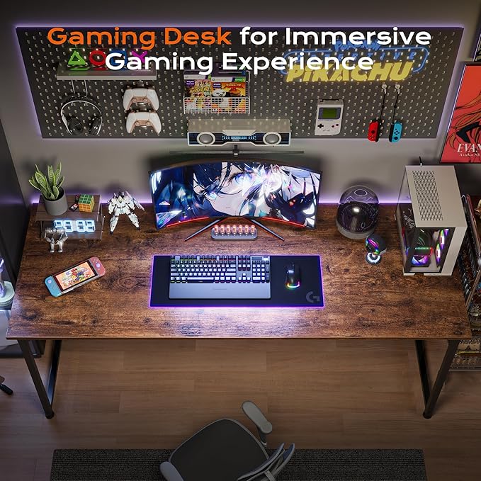 PRAISUN 54 X 24 Inch Computer Desk with Deeper Desktop, Gaming Office Writing Work Desk for Home Office, Study, Bedroom, Work from Home, Metal Frame, Rustic Brown