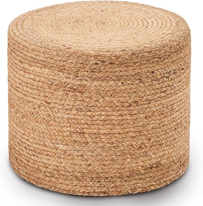 Wimarsbon 18'' Ottoman Pouf, Natural Braided Poof, Rustic Handweave Lounge Pouffe, Boho Footrest Stool for Bedroom, Accent Table or Seat for Living Room (Natural-LD)
