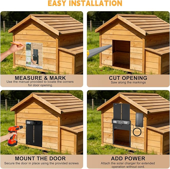 Solar-Powered Automatic Chicken Coop Door with LCD Display, Timer & Light Sensor, 4 Operation Modes, Aluminum Alloy Construction, 20M Remote Control – Secure and Convenient Poultry Door