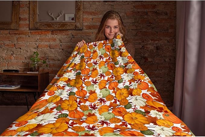 Thuswarm Autumn Harvest Pumpkins Print Flannel Blanket for Autumn Winter Gifts Warm Cozy Soft Funny Print Throw for Bed Couch Sofa 50”×40” Small for Kid
