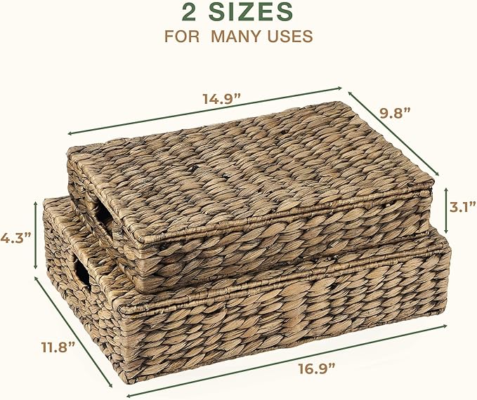 Set of 2 Decorative Storage Boxes With Lids for Home Decor, Shelves
