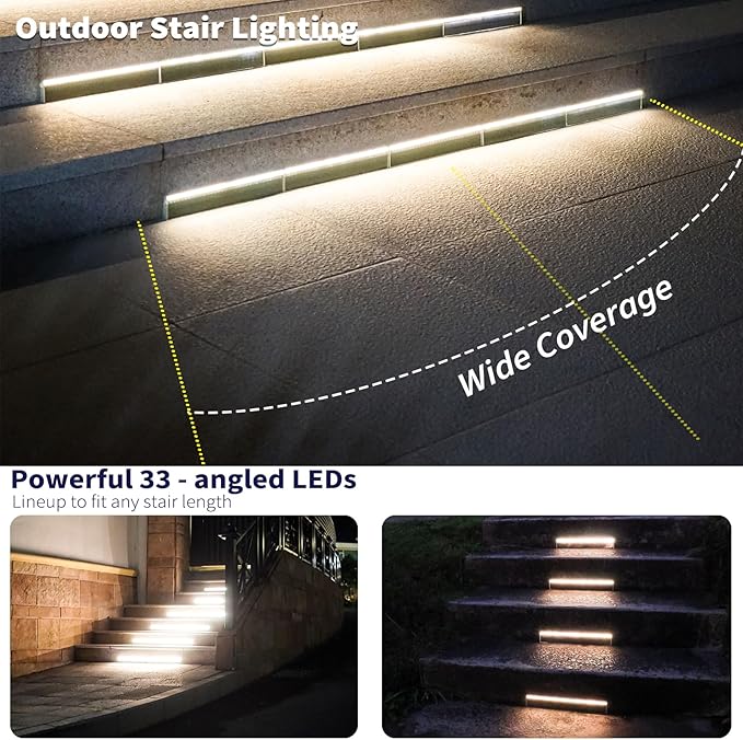 Solar Step Lights for Outside, 33 Focused-Beam High-Brightness LEDs, Waterproof