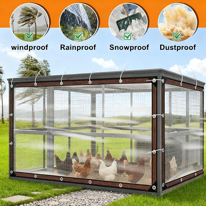 3x2 Meter PE Film Chicken Coop Cover, Tear Resisting, Rain Snow Wind Protection with Metal Grommets, Heat Insulation for Greenhouse, Patio, firewood Piles