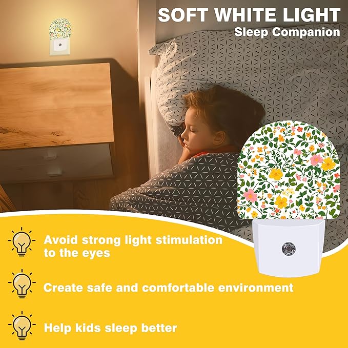 Night Light, Spring Flowers Night Lights Plug into Wall Dusk to Dawn Sensor