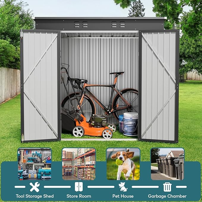 Gizoon 6' x 4' Outdoor Storage Shed with Double Lockable Doors, Anti-Corrosion Metal Garden Shed, Waterproof Shed Outdoor Storage Clearance for Backyard Patio Lawn-Dark Gray
