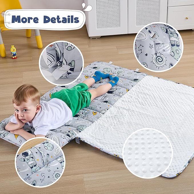 DJY Toddler Nap Mat,Kid Slumber Bag with Removable Pillow & Minky Blanket,Soft Sleeping Mat Perfect for Daycare,Preschool,Kindergarten,Travel