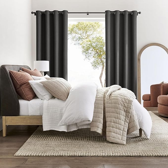 NICETOWN Grey Light Blocking Curtains 45 Inches Long 2 Panels for Living Room, Bedroom, Office Thermal Insulated Blackout Drapes Solid Grommet Noise Reducing Window Curtains, W40