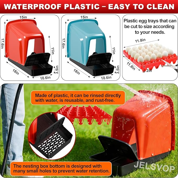 Chicken Nesting Box with Plastic Egg Trays, 8 Pack Nesting Boxes for Chickens with Egg Collection, Breathable Chicken Laying Boxes & Stackable Egg Tray for Chicken Coops and Farms - Red 8 Pack