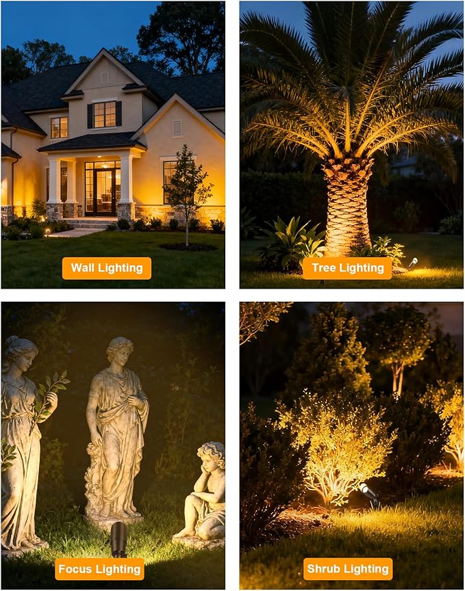 PARTPHONER Solid Brass Low Voltage Landscape Lighting, Wired 12V LED Landscape