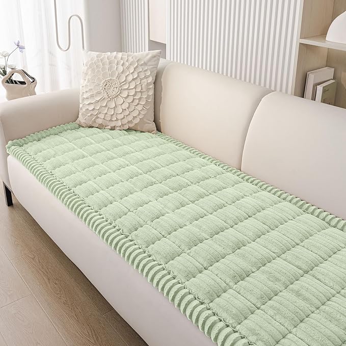 Smiry Couch Cover for Dogs Washable, Non Slip Fuzzy Pet Couch Covers for 3 Cushion Sofa Pet Friendly, Thick Soft Sofa Slipcovers Cushion Protector (Green, 27.6" x 82.7")