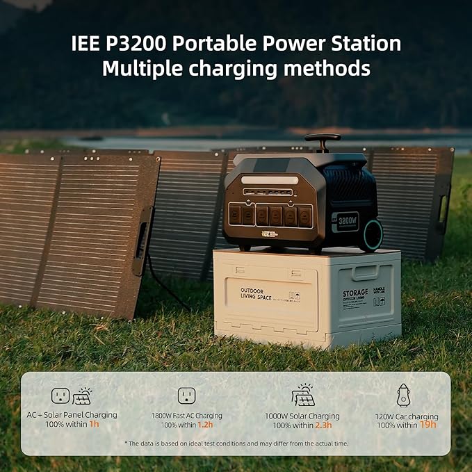 IEE P3200 3200W Solar Generator with 400W Solar Panel, 2048Wh Solar Power Station, 1800W Fast Charging, Smart APP Control Emergency Power Station for Home, Camping, RVs, Outdoor Battery Backup
