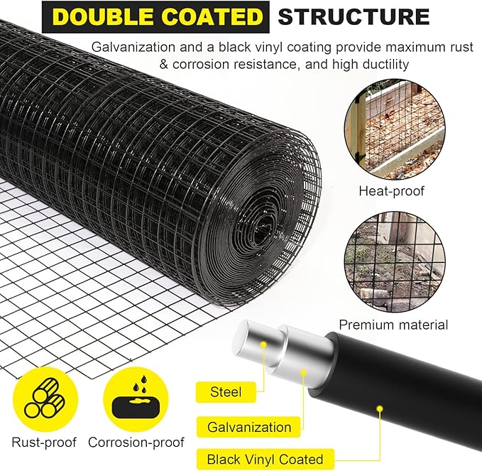 48'' x 50' 1inch Hardware Cloth 16 Gauge Black Vinyl Coated Welded Fence Mesh for Home and Garden Fence and Home Improvement Project