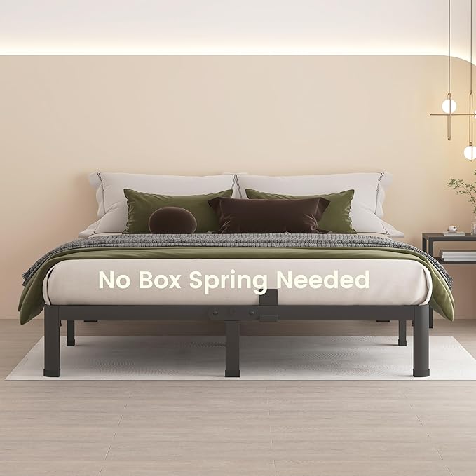 MAF 7 Inch Queen Metal Platform Bed Frame with Round Corner Legs, 3000 LBS Heavy Duty Steel Slats Support, Noise Free, No Box Spring Needed, Easy Assembly