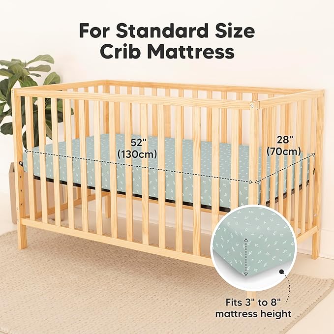 2-Pack Waterproof Baby Crib Sheets for Boys, Girls - 52x28 Viscose Derived from Bamboo Toddler Bed Sheet Neutral, Fitted Crib Mattress Protector Cover for Baby Bedding, Soft & Gentle (Prairie)