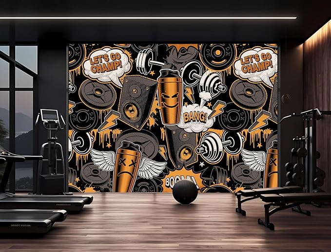 Gym Mural Wallpaper Dark Graffiti Wall Mural for Club Fitness Room Decoration（Not Peel and Stick）