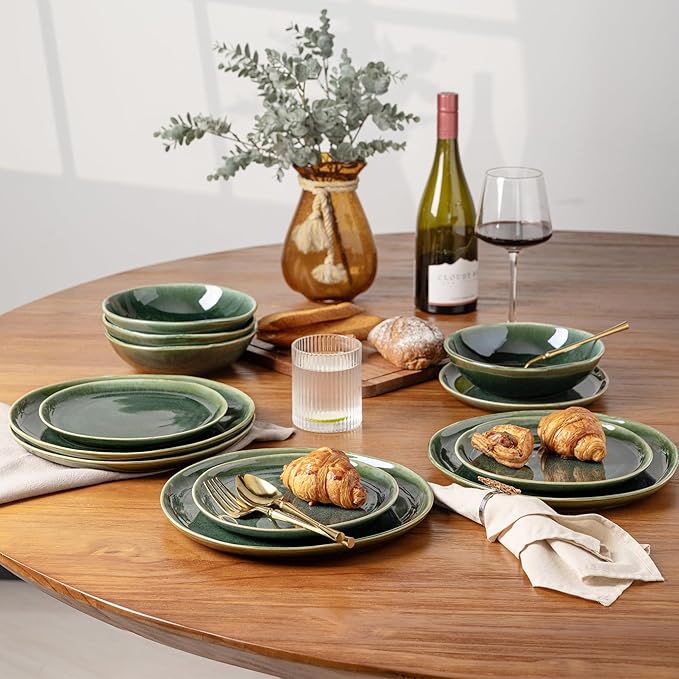 AmorArc Ceramic Dinnerware Sets,Handmade Reactive Glaze Stoneware Plates and Bowls Set,Highly Chip and Crack Resistant | Dishwasher & Microwave Safe Dishes Set,Service for 4 (12pc)