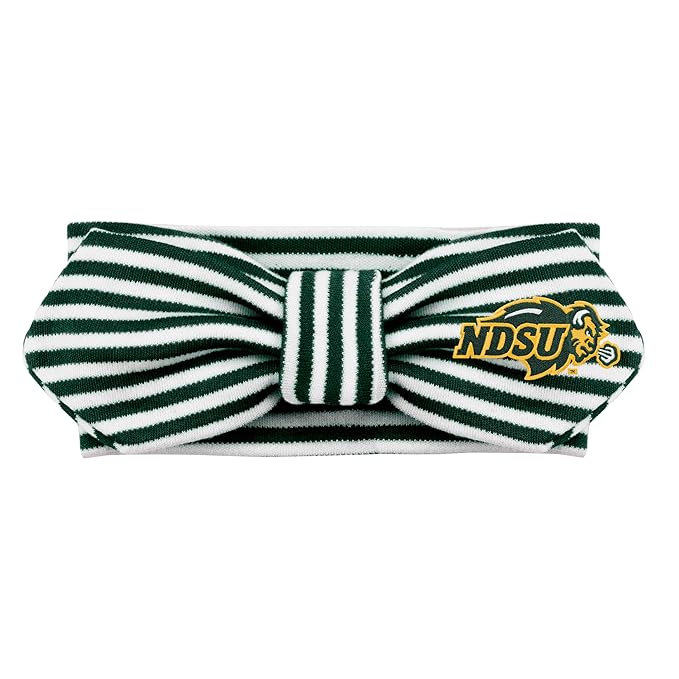 Creative Knitwear North Dakota State Bison Infant Girls Hunter/White Striped Hair Knot Headband Embroidered Logo - Size Newborn - 4T