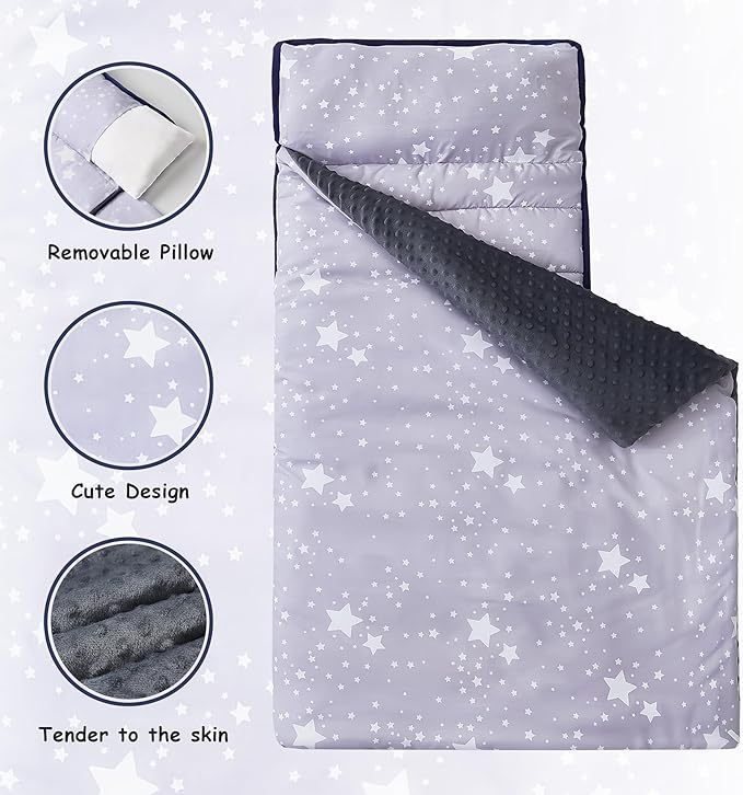 MORAIS Toddler Nap Mat with Pillow and Blanket, 52" x 20" Lightweight and Soft Nap Mat for Preschool, Daycare, Travel Sleeping Bags