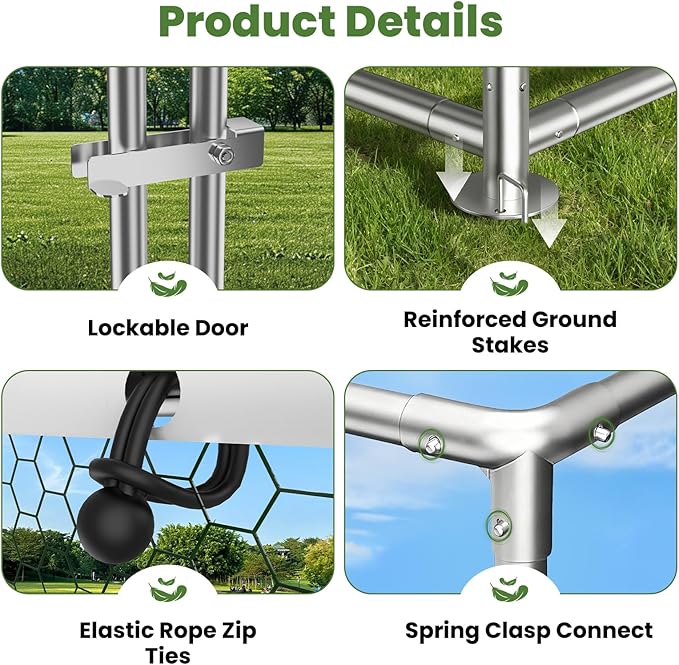 Large Metal Chicken Coop with Roosting Perch, Waterproof and UV Protection Cover, Chicken Run Outdoor Walk-in Cage Chicken Rabbit Duck Hen House for Yard Farm Use Spire Roof (10’ W x 26.2’ L x 6.4’ H)