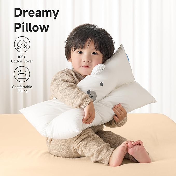 Choc chick Toddler Pillow,20X14inches Machine Washable Soft Hypoallergenic Kids Pillows,Child Cute Animal Perfect Toddler Pillows for Sleeping 2 Year Old (Bear)