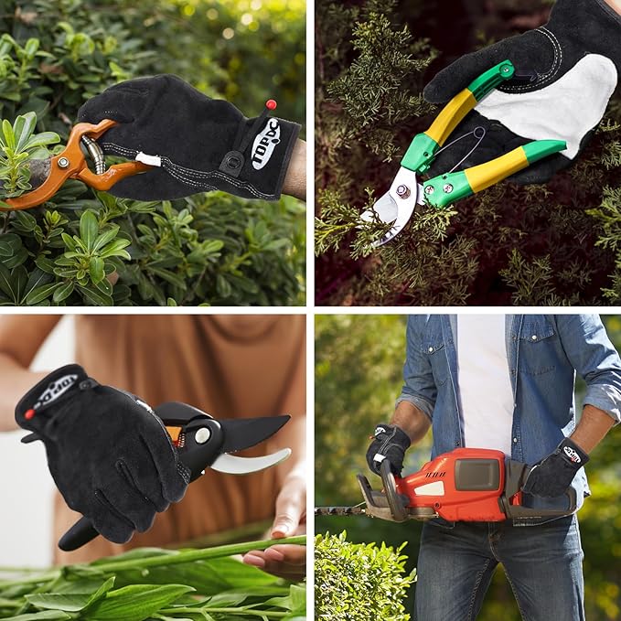 TOPDC Leather Work Gloves for Men or Women, Cowhide Leather Gloves for Gardening, Tig/Mig Welding, Chainsaw, Farm, Ranch, Reinforced Palm, Adjustable Cuff, Cotton Lining, Firm Grip & Durable, XL
