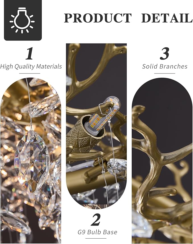Modern Crystal Chandelier for Dining Room, 16-Light 63" Gold Tree Branch