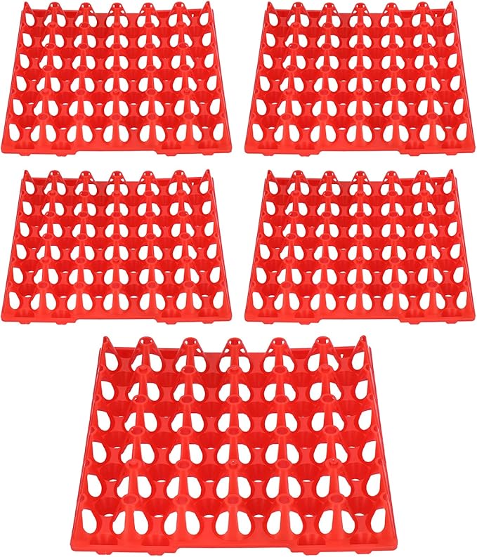 Plastic Egg Flats, Poultry Crates Holder Tray, Extra Large Reusable Stackable: For Chicken Produce, Farm Supplies, Secure Storage Container, 5PCS, 28.7x28.3cm (Red)