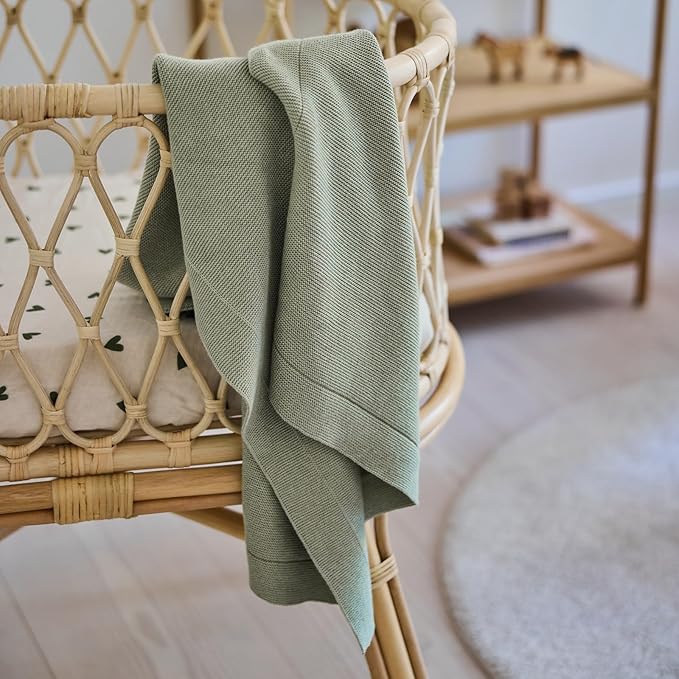 Knitted Organic Cotton Baby Blanket- Swaddle Blanket, 30" x 40" Soft Receiving Blanket for Newborn (Roman Green)