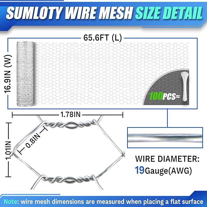 Chicken Wire, 16.9in x 65.6ft Poultry Netting for Garden, 0.6 Inch Hexagonal Galvanized Hardware Garden Fence for Craft Projects, Pet Dog, Rabbit Chicken Fence
