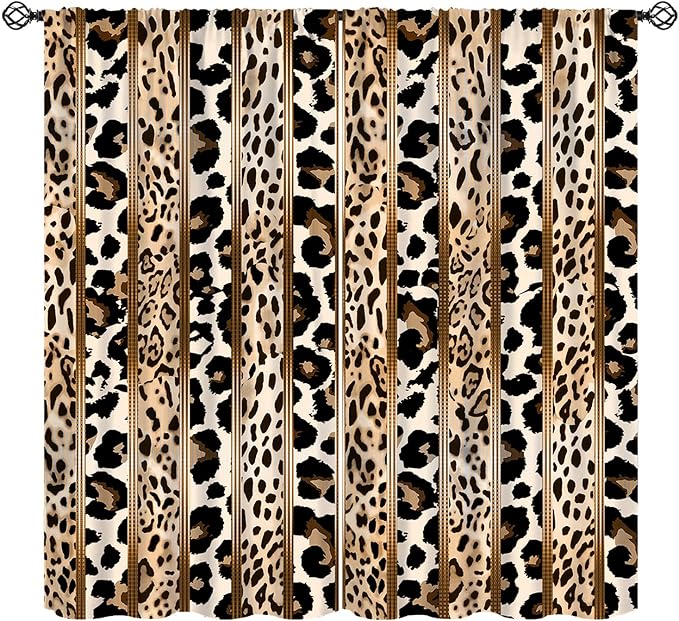 Leopard Curtains, Cheetah Wild Animal Geometric Stripe Wildlife Theme Window Drapes for Bedroom Living Room 42" W X 45" L