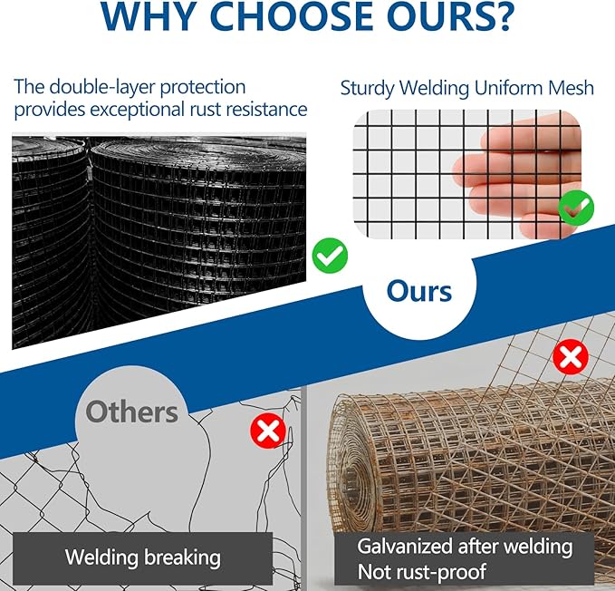 Black Hardware Cloth 1/2 inch 19Ga PVC Coated Wire Mesh Vinyl Coated Fence Welded Metal Chicken Wire Fencing Roll (1/2 inch 16in x 10ft)