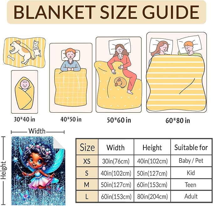 Blanket for Girls, Fairy Throw Blankets Gift for Toddler Kids Daughter 40x50 Inches Soft Cozy Cute Black Throw for Sofa Couch Living Room Bed