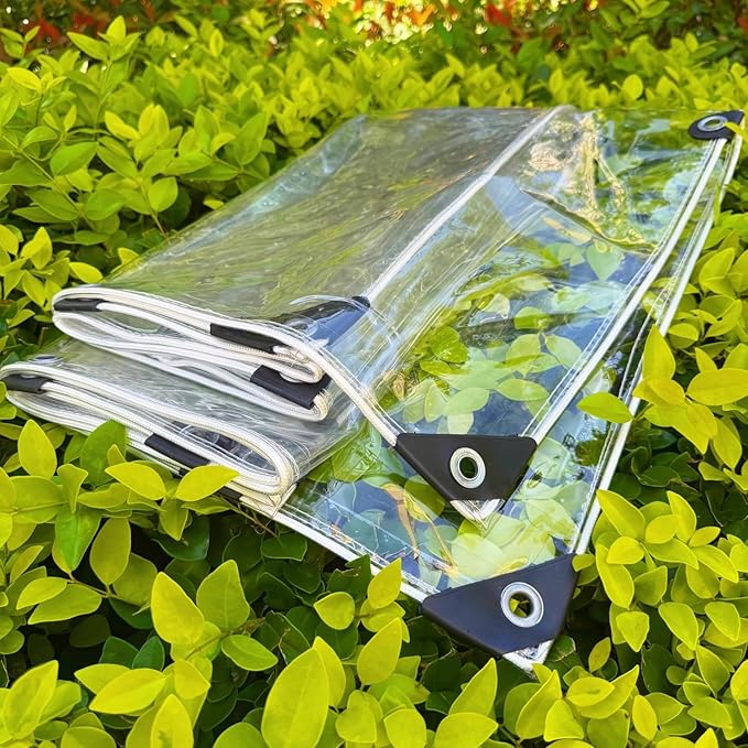 8x16ft Clear Tarp with Grommet, Heavy Duty Waterproof PVC Transparent Tarpaulin Poly Clear Vinyl Tarp Cover,14Mil Clear Awning Canopy Patio Enclosure,for Home Garden Outdoor