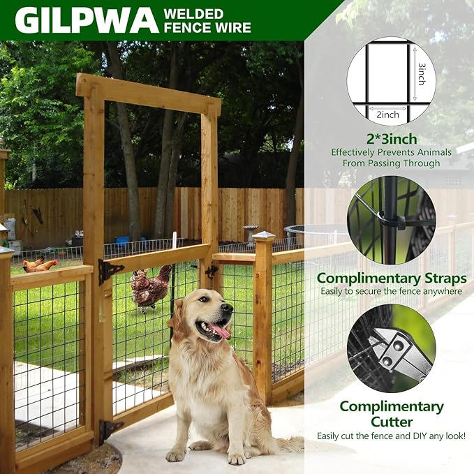Welded Wire Fence, 100ft(L) x 24inch(H) Garden Fence for Dog, 2 Inch x 3 Inch 16GA Fencing for Chicken, PVC Coated Anti-Rust Roll Metal Wire Mesh Fence for Yard Vegetable, Black