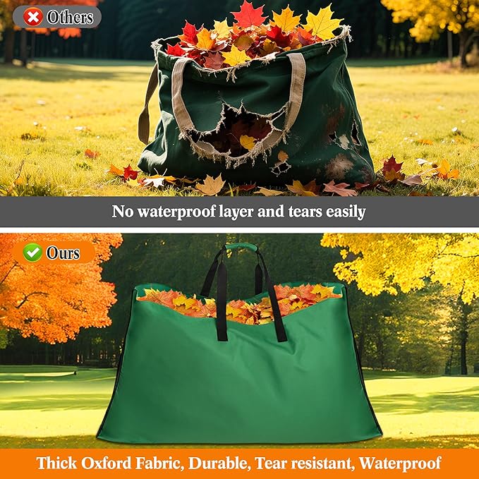 Leaf Bag for Collecting Leaves, 600D Oxford Cloth Collapsible Reusable Garden Yard Waste Tarp Container with Padded Handle 2 in 1 Leaf Collector Storage Bags Heavy Duty Leaf Tarp, 48" x 72"