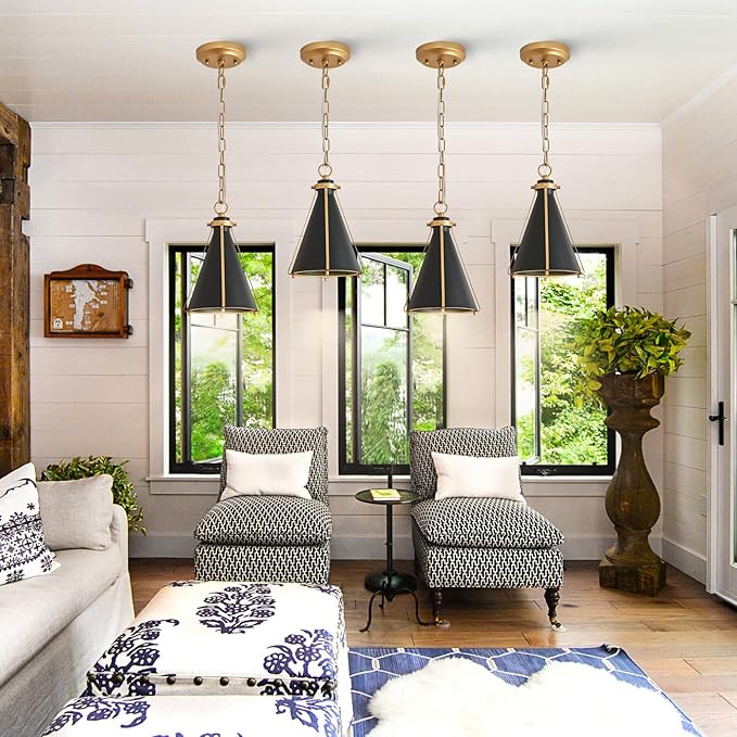 Modern Black Gold Pendant Light Small 7.25'' Metal Cone Pendant Light Fixture