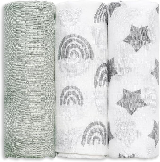 GLLQUEN BABY Receiving Blanket Boy Cotton Muslin Swaddle Blankets Girl Newborn Squares Breathable & Soft Thin Baby Blankets Cloths Double Absorbent Infant Swaddling Wrap - 3 Pack (Star)
