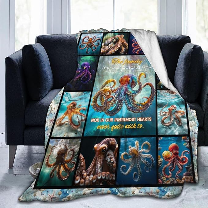 Octopus Blanket Octopus Decor Throw Blanket Super Soft Flannel Lightweight Fluffy Plush Fuzzy Fleece Ocean Blanket Gifts for Woman Girl Kids Boys for Bed Sofa Bedding 50"X60"