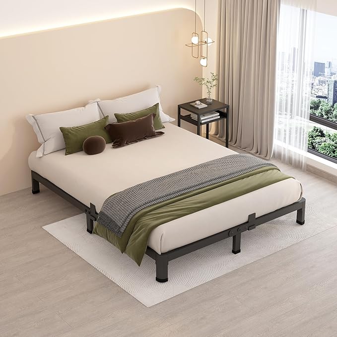 MAF 4 Inch Queen Metal Platform Bed Frame with Round Corner Legs, 3000 LBS Heavy Duty Steel Slats Support, Noise Free, No Box Spring Needed, Easy Assembly