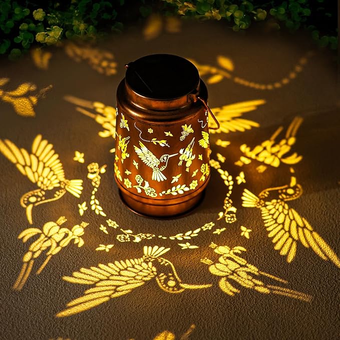 Hummingbird Solar Lanterns Outdoor Waterproof Hanging Solar Lights Hummingbird Birthday Gifts for Women Men Mom Metal Decorative LED Lantern Outside for Decor Garden,Yard,Patio,Lawn,Porch,Backyard