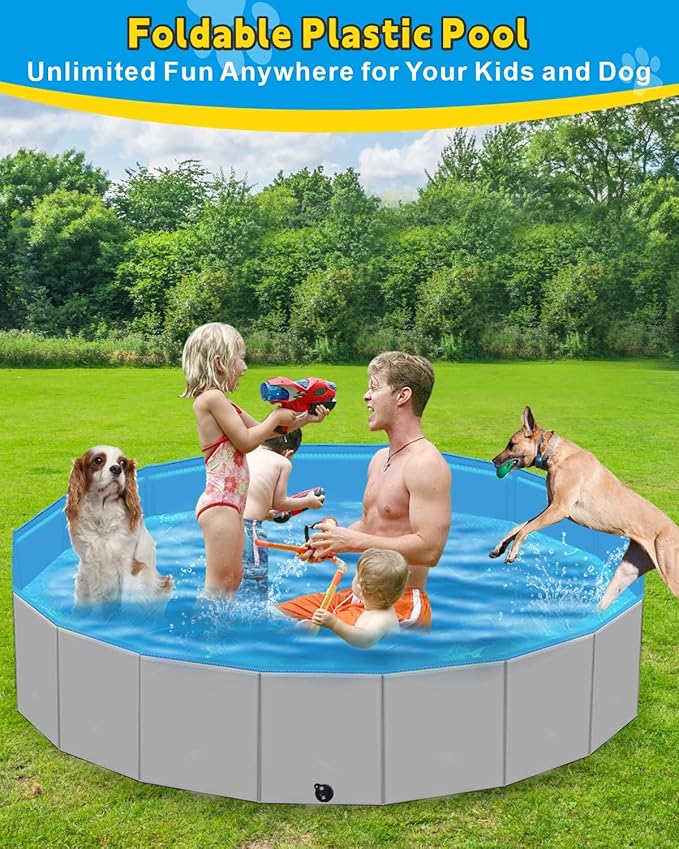 Extra Large Foldable Dog Pools for Large Dogs Heavy Duty,97"x16" Anti-Slip Portable Swimming Pool,Hard Plastic Kiddie Pool for Pets Dogs Cats & Kids