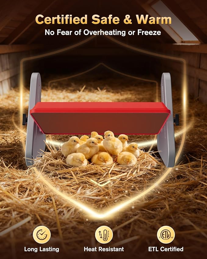 PETTEN Chicken Coop Heater Plate, Safe Chick Brooder Heat Plate with 3 Adjustable Temp Settings, Energy Efficient Chicken Brooder Heater for Chick, Pets, ETL Certified, Temperature Controller(Red)