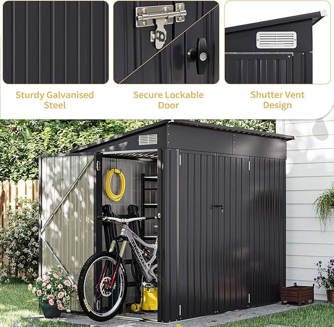 Aoxun 4' x 8' Shed Outdoor Storage Shed with Triple Lockable Door Metal Storage Cabinet with Slopping Roof for Tools Bicycles Storage for Garden, Patio, Courtyard