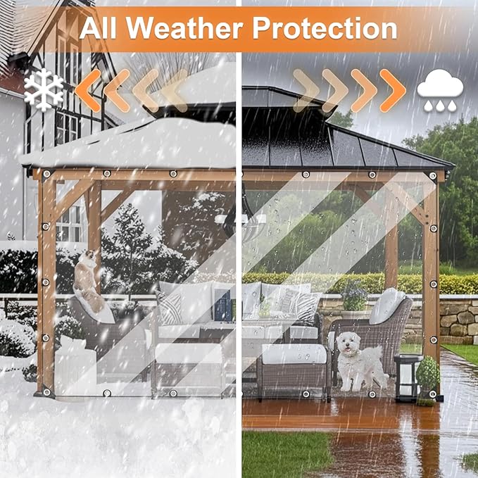 Clear Waterproof Tarp with Grommets, Multipurpose Transparent PVC Tarpaulin, Clear tarps Heavy Duty Waterproof, Tear-Resistant Rainproof Clear tarps for Garden Patio (Transparent, 10x12FT / 3x3.7m)