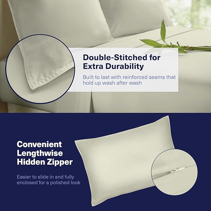 Kickoff Viscose Bamboo Sheets Full Size 4-pc 100% Organic Bamboo Viscose Bed Cooling Sheets Full Size Set Cool Bedding for hot Sleepers Sheet, Flat, Fitted, Pillowcases (Soft Sage, F)
