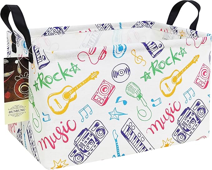 HUNRUNG Rectangle Storage Basket Cute Canvas Organizer Bin for Pet/Children Toys, Books, Clothes Perfect for Rooms/Playroom(REC-Musical instrument)