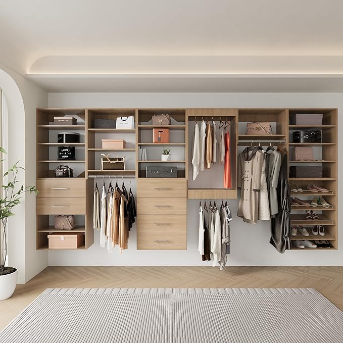 Medium Double Hanging Closet Unit, Modular Closet System, Wood Closet System Organizer with Storage for Walk In Closets, Clothing Rack Closet for Hanging Clothes, Bedroom, 28.5"W